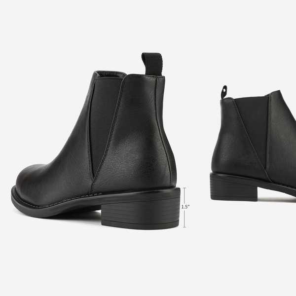 Chunky Low Heel Ankle Booties - BLACK PU - 3